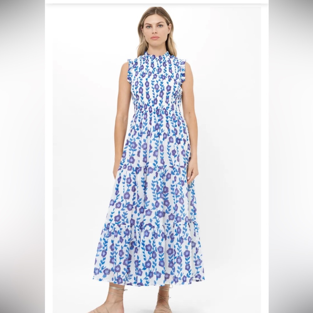 Oliphant Floral sleeveless Smocked maxi